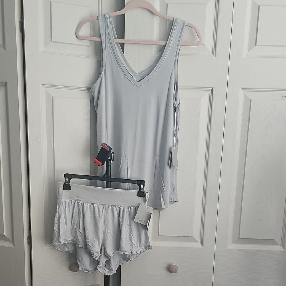FACEPLANT Bamboo Ruffle shorts and DOUBLE-V pajama tank Lounge Wear. #493